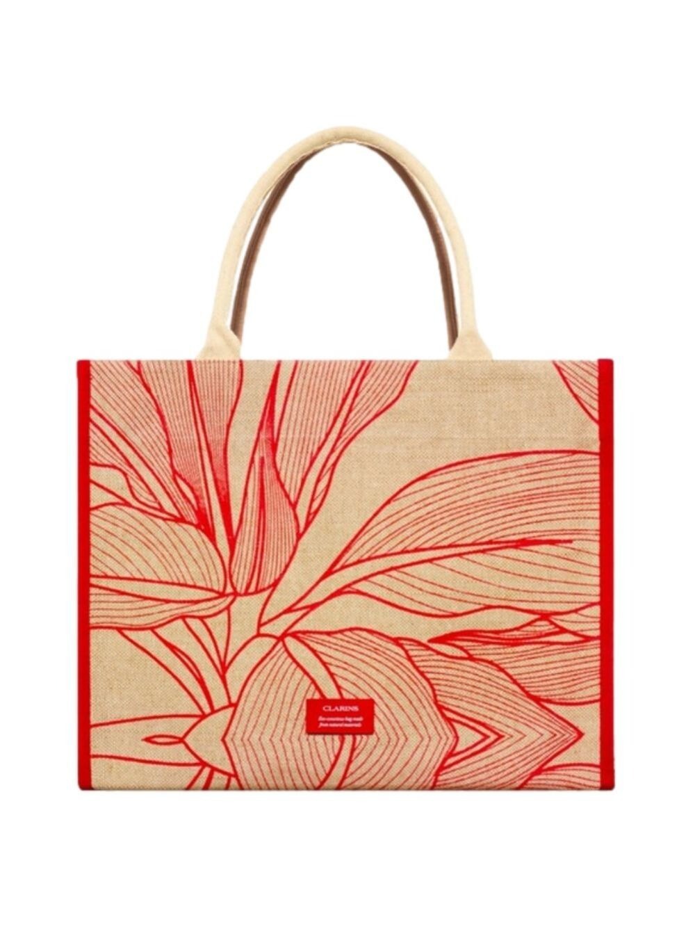 Clarins Eco Conscious Medium Tote Beach Pool Bag Red Natural